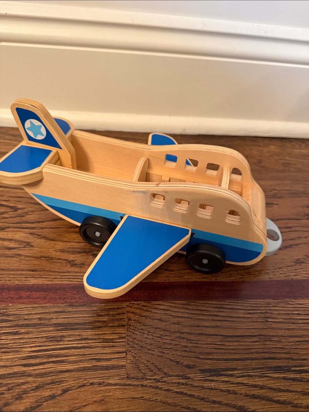 Melissa and Doug Wooden Toy Airplane - Blue Kids Plane